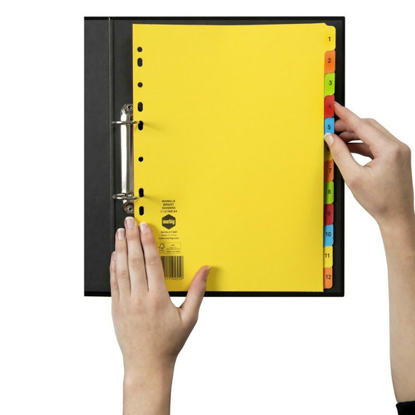 Marbig A4 Indices and Dividers 1-12 Tab Manilla Brights Pack of 25