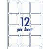Label layout diagram showing 12 rectangular labels per A4 sheet for 63.5 x 72mm size