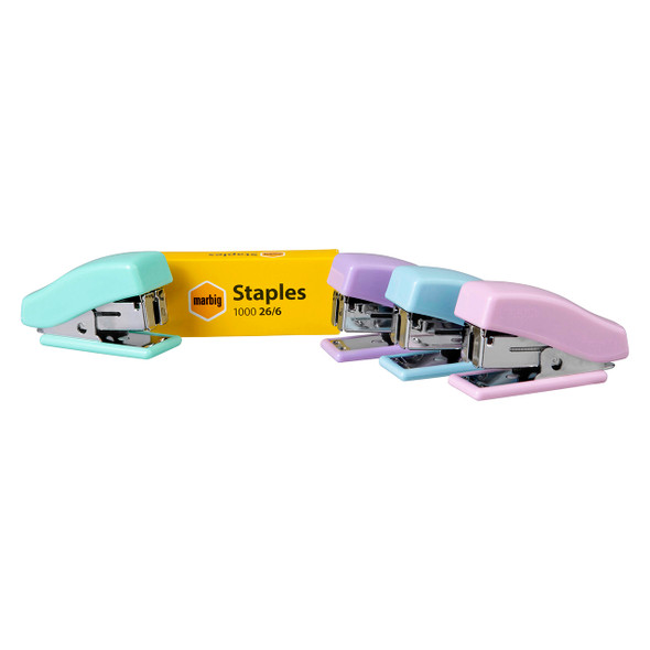 Marbig Pastel Assorted Stapler Mini Half Strip with 1000 Staples Box of 12