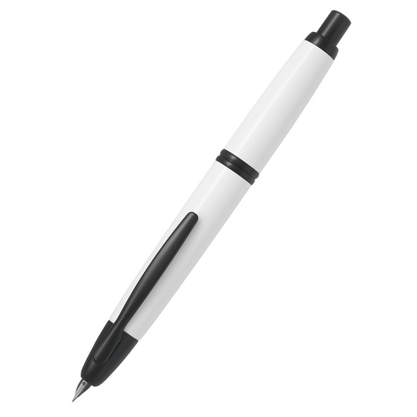 Pilot Capless Black Accent Fountain Pen Gloss White Barrel Stub Nib