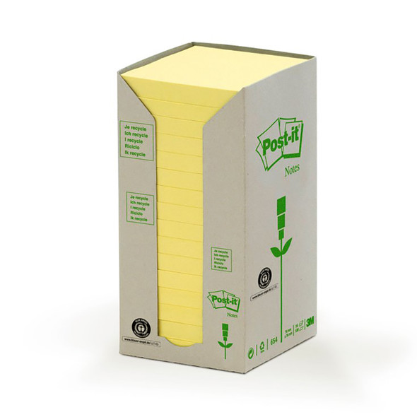 Post-it Recycled Notes Canary Yellow 76 x 76mm Pack of 16 654-1T
