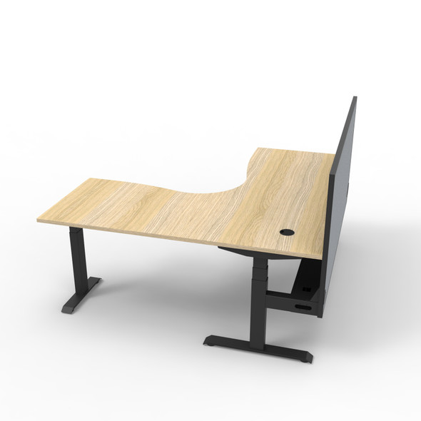 Rapidline Boost Plus Corner 1500 x 1500 x 750mm Workstation with Screen and Cable Tray Natural Oak / Black Satin