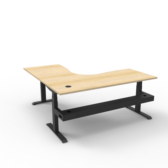 Rapidline Boost Plus 1800 x 1500 x 750mm Corner Workstation with Cable Tray Natural Oak / Black Satin
