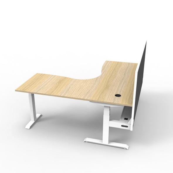 Rapidline Boost Plus Corner 1800 x 1500 x 750mm Workstation with Screen and Cable Tray Natural Oak / White Satin