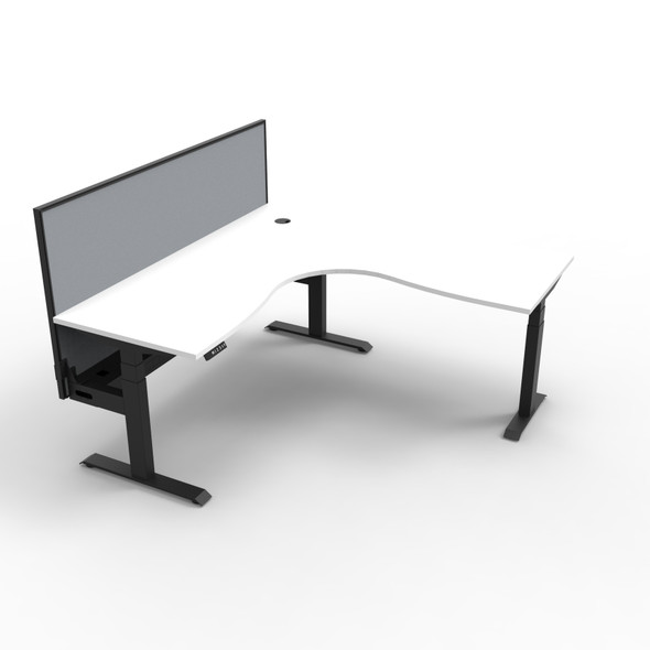 Rapidline Boost Plus Corner Workstation 1800 x 1800 x 750mm with Screen and Cable Tray Natural White / Black Satin