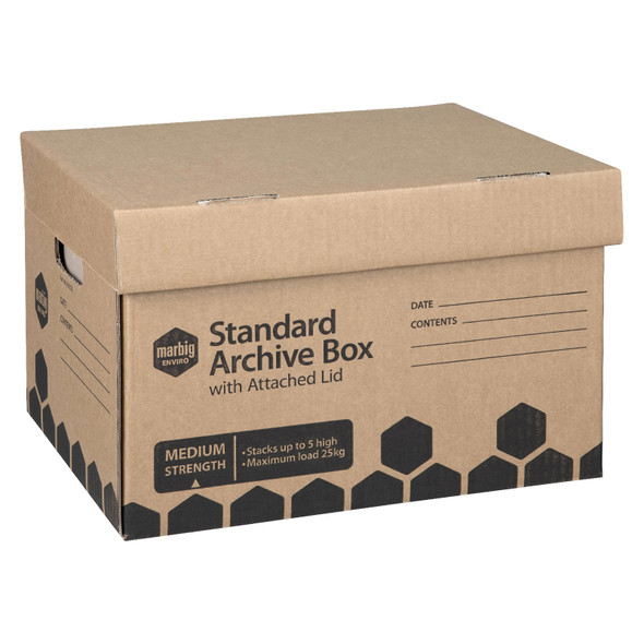 Marbig Brown Enviro Standard Archive Box with Attached Lid Pack of 2 Box of 5