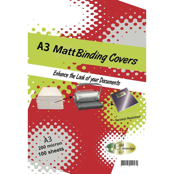 PHE Gold Sovereign Binding Cover 200 Micron A3 Matt Frosted Pack of 100