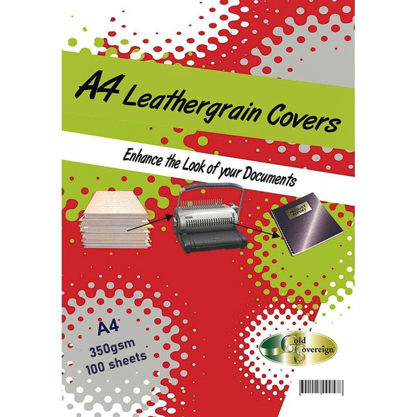 PHE Gold Sovereign Binding Cover 350gsm A4 Leathergrain Black Pack of 100