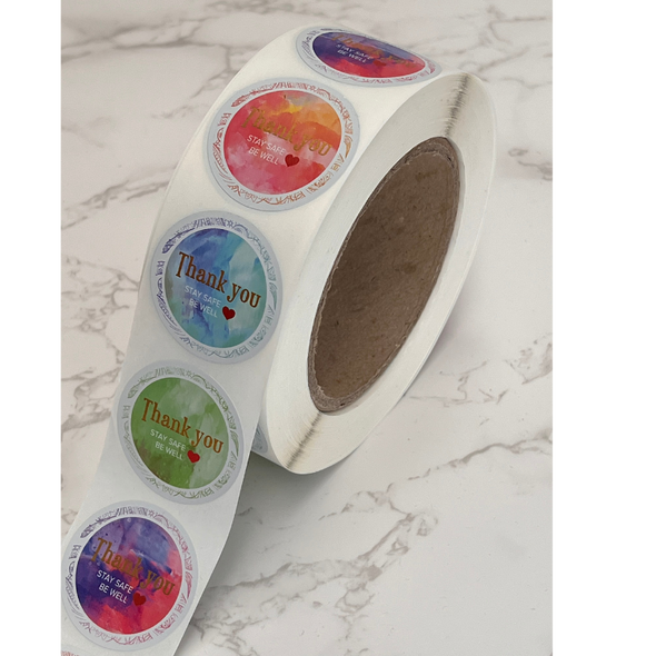 Thank You Stay Safe Be Well 4 Designs 40 x 40mm Warehouse and Shipping Labels Roll of 1000