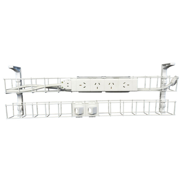 Rapidline Dual Tier Cable Basket Kit 950mm 4 GPO 2 Data 1.5m Interconnecting Lead White