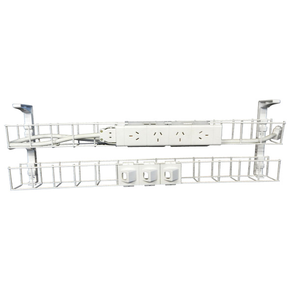 Rapidline Dual Tier Cable Basket Kit 1250mm 4 GPO 3 Data 2m Interconnecting Lead White