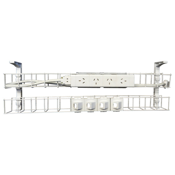 Rapidline Black Dual Tier Cable Basket Kit 1550mm 4 GPO 4 Data 2.5m Interconnecting Lead