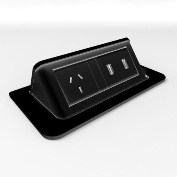Rapidline Pop-Up Power Desk Module 1 GPO 2 USB Black