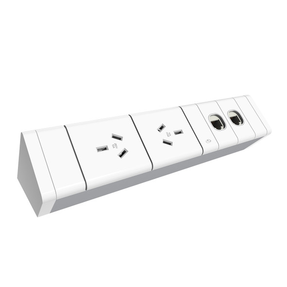 Rapidline Athena Power Rail Kit 2 GPO 2 Data Provisions 600mm Lead White