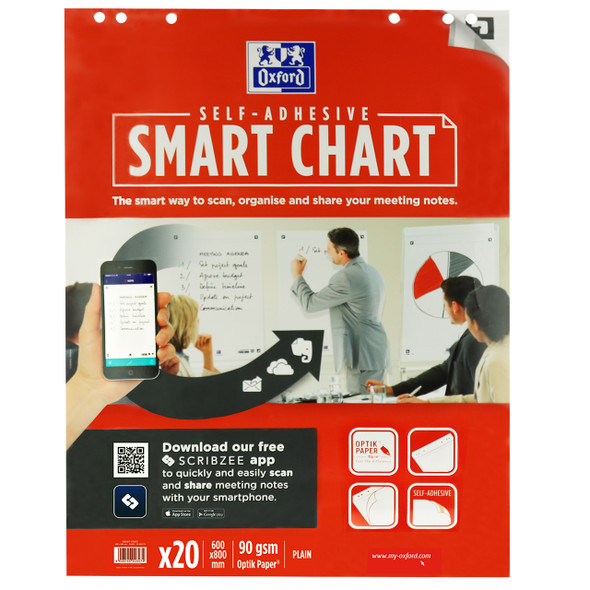 Oxford Smart Chart Scribzee Self Adhesive 20 Sheets 600 x 800mm Pack of 3