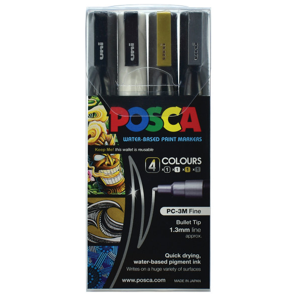Posca PC-3M Paint Marker Pen Bullet Fine Assorted Wallet of 4