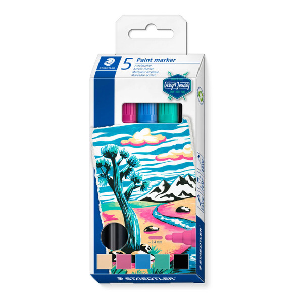Staedtler 349 Lumocolor Paint Acrylic Marker with Bullet Tip Assorted Colours Pack of 5 | Mega Office Supplies