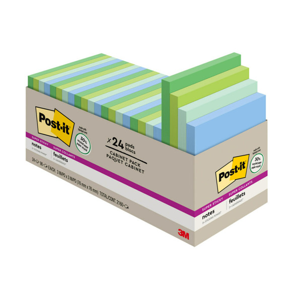 Post-it Oasis Collection super sticky notes, 76 x 76mm, assorted tranquil colours. Recycled paper with 2x the sticking power for reliable reminders. Post-it Oasis Collection super sticky notes, 76 x 76mm, assorted tranquil colours. Recycled paper with 2x the sticking power for reliable reminders.