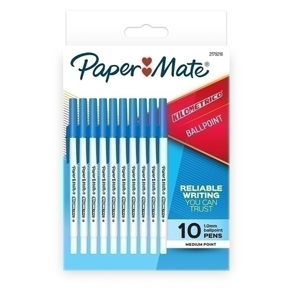 Papermate Kilometrico Ballpoint Pen 1.0mm Blue Pack 10 Box of 12