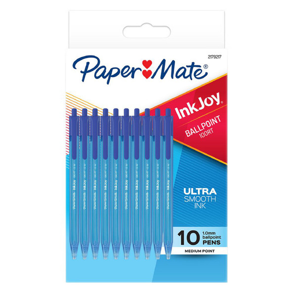 Papermate Inkjoy 100RT Retractable Ballpoint Pens 1.0mm Blue Pack 10 Box of 12