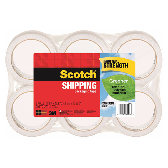 Scotch 3750G-6 Greener Shipping Packaging Tape 48mm x 45m Pack of 6