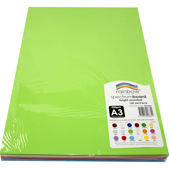 Rainbow Spectrum Board A3 220gsm Bright Assorted Pack of 100