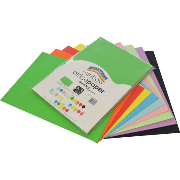Rainbow Office Paper A3 80gsm Assorted Pack of 100