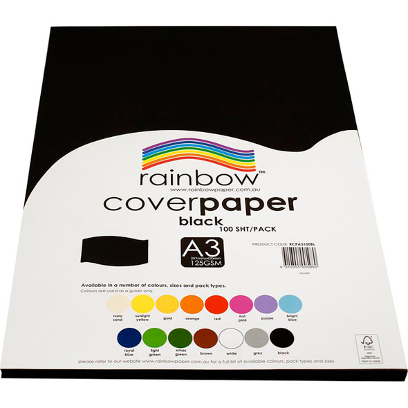 Rainbow Cover Paper A3 125gsm Black Pack of 100