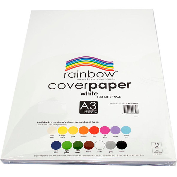 Rainbow Cover Paper A3 125gsm White Pack of 100
