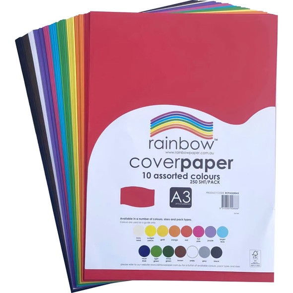 Rainbow Cover Paper A3 125gsm Assorted Pack of 250