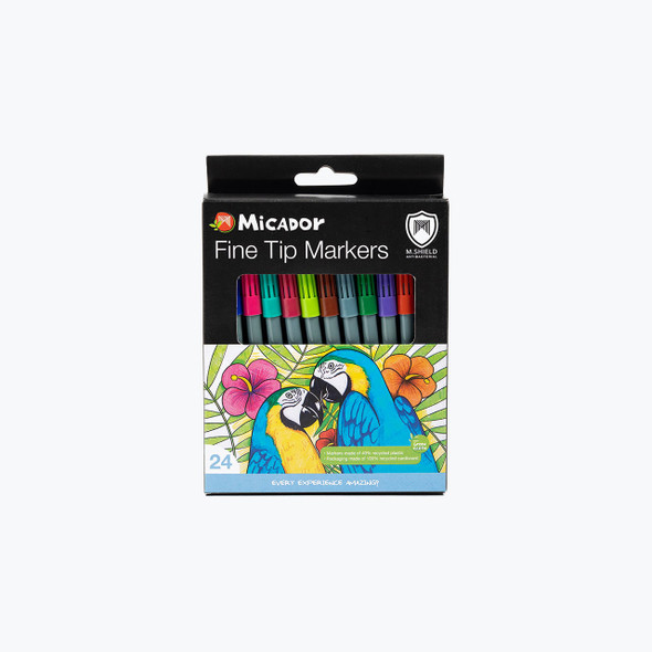 Micador MShield Fine Tip Markers Assorted Pack of 24