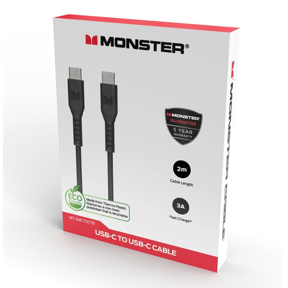 Monster Black USB-C to USB-C TPE Cable 2m