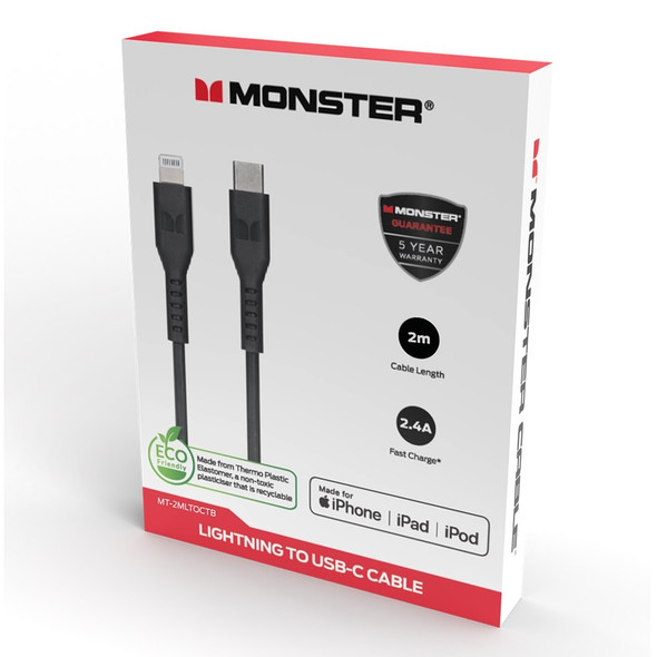 Monster Black Lightning to USB-C TPE Cable 2m