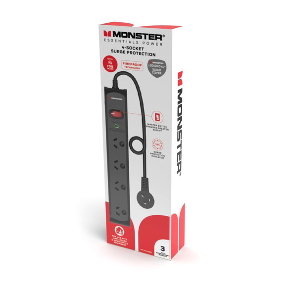 Monster 4 Socket Surge Protector Black