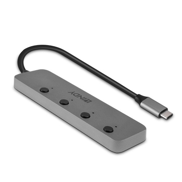 USB 3.2 Type C Hub with On/Off Switches Grey Lindy 4 Port
