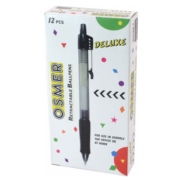 Osmer Deluxe Retractable Ballpoint Pen Medium Black Box of 12