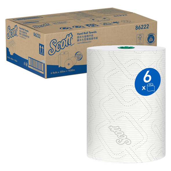 Scott Printed Hard Roll Paper Towel 305m White Pack of 6