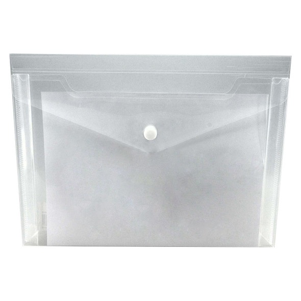 Osmer Document Wallet A5 Gusset Button Closure Clear Pack of 12