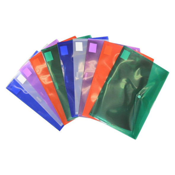 Osmer Document Wallet A4 Button Closure Transparent Assorted Pack of 10