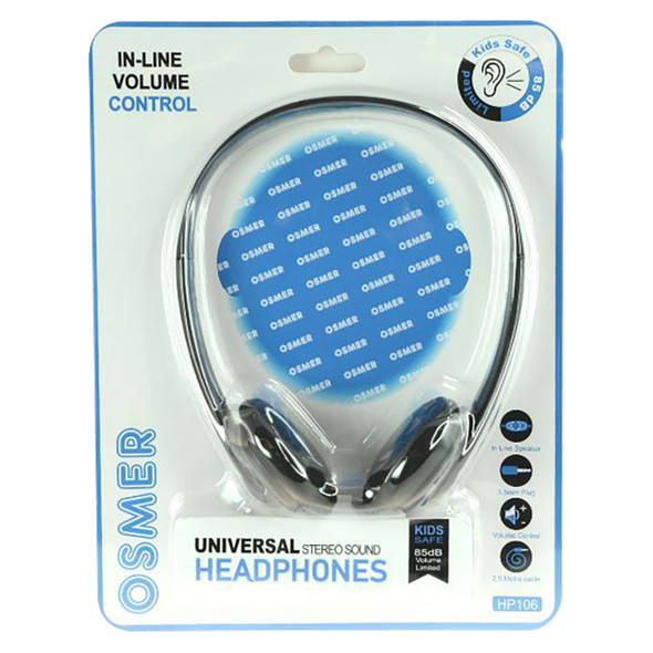 Osmer Headphone with Inline Mic and Volume Control Single 3.5mm Plug Black