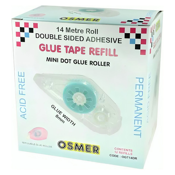Osmer Mini Dot Glue Tape Roller Refill 8mm x 14m Pack of 12