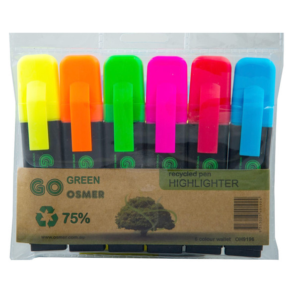 Osmer Recycled Highlighter Pen Chisel Tip 6 Assorted Colours Pack of 12 | Mega Office Supplies
