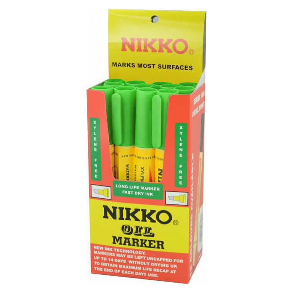 Nikko Permanent Oil Marker Chisel Tip Green Box of 12