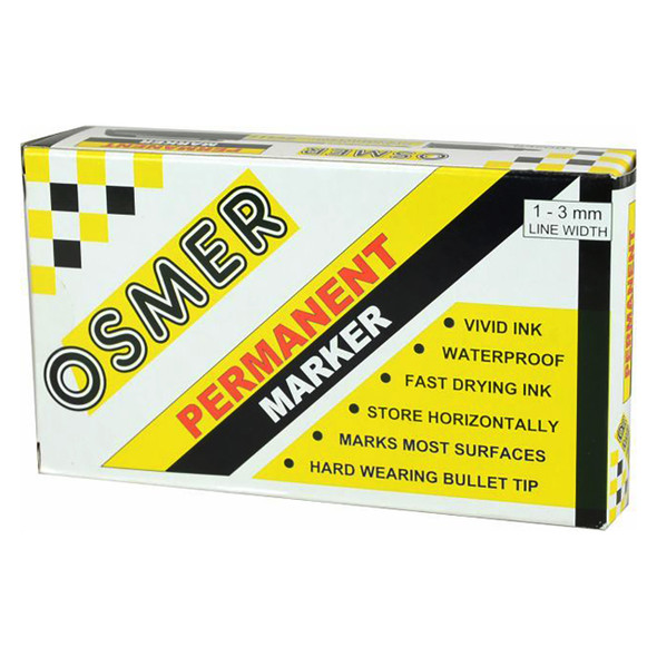 Osmer Permanent Marker Fine Bullet Tip Black Box of 12
