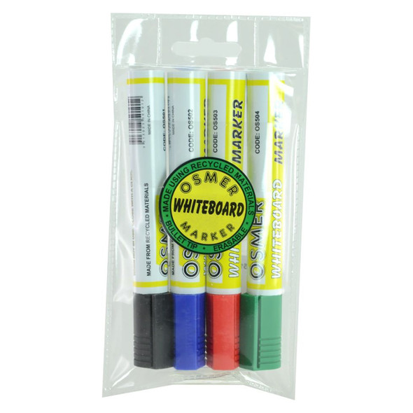 Osmer Whiteboard Marker Bullet Tip Assorted Wallet of 4 Pack of 12