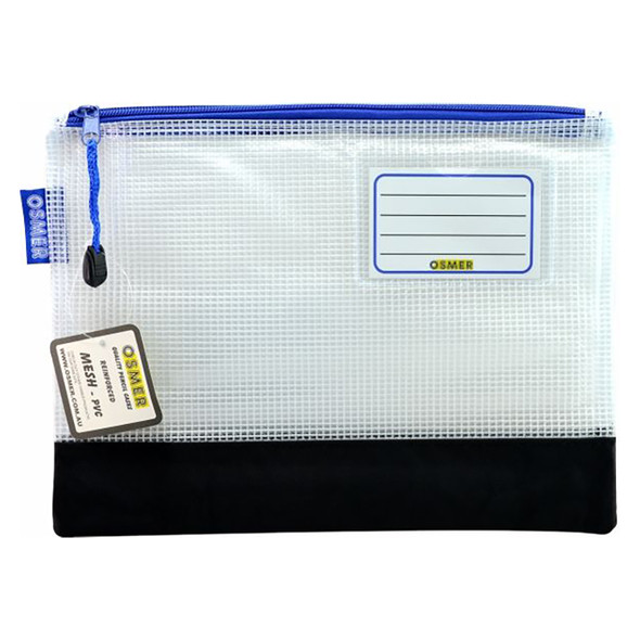 Osmer Mesh Case 27.5 x 20.5cm Clear with Reinforced Bottom Blue Zipper Pack of 12