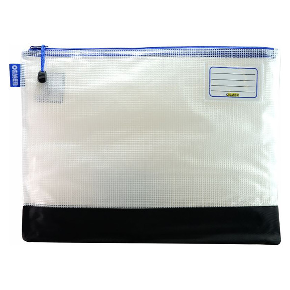 Osmer Mesh Case 42 x 32cm Clear with Reinforced Bottom Blue Zipper Pack of 12