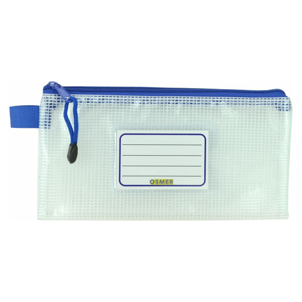 Osmer Mesh Case Clear 23 x 12cm Blue Zipper Pack of 12