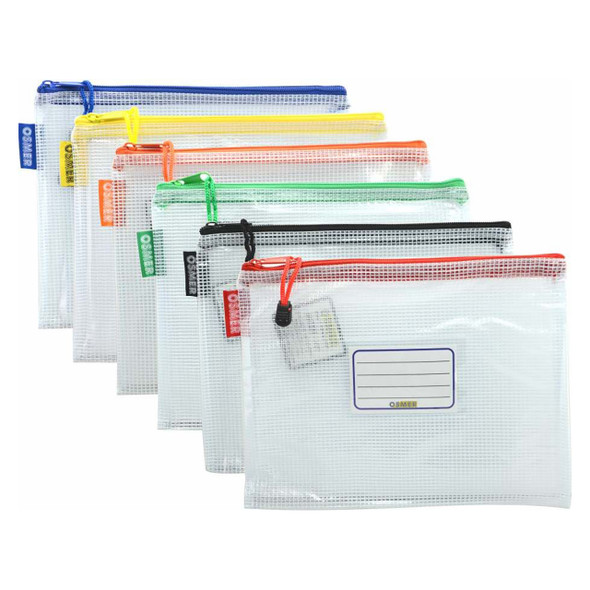 Osmer Mesh Case A5 Clear 26 x 20cm Assorted Zip Pack of 12