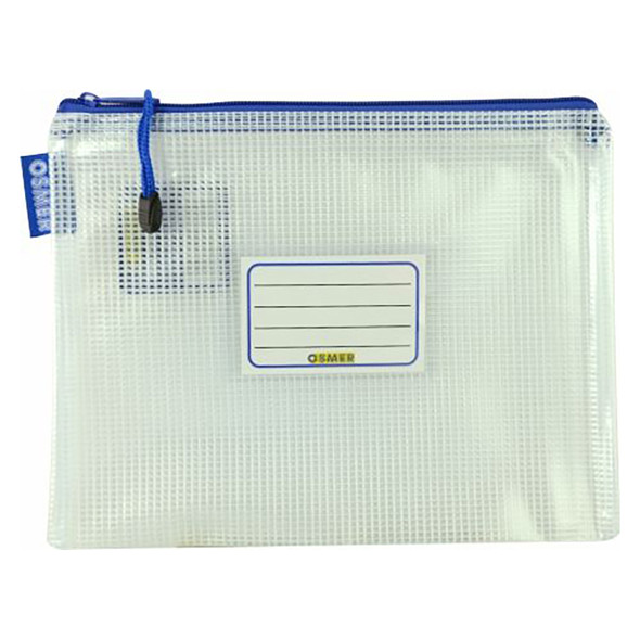 Osmer Mesh Case A5 Clear 26 x 20cm Blue Zip